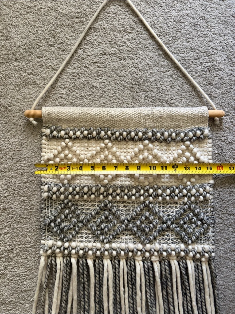 Handwoven Cream and Gray Macrame Wall Hanging